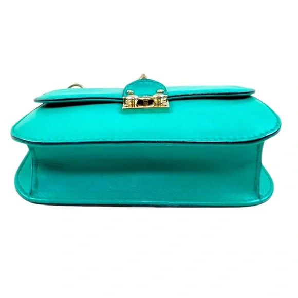 ❌SOLD❌ Valentino Garavani Teal Vitello Small Glam Lock Rockstud Bag - Picture 5 of 9